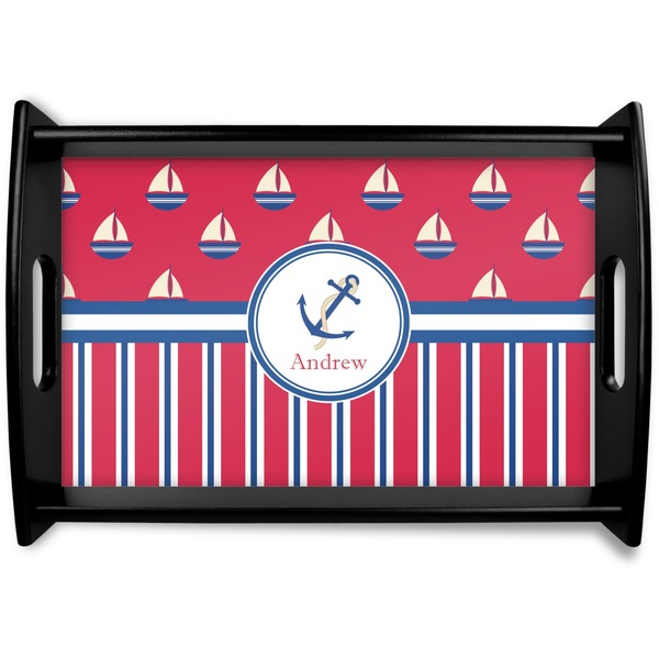 Custom Sail Boats & Stripes Wooden Tray (Personalized)