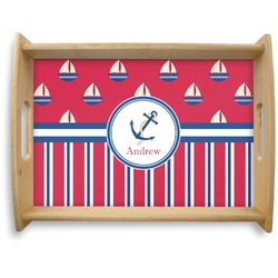 Sail Boats & Stripes Natural Wooden Tray - Large (Personalized)