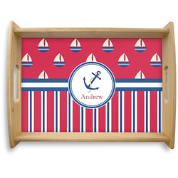 Sail Boats & Stripes Natural Wooden Tray - Large (Personalized)