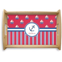 Sail Boats & Stripes Natural Wooden Tray - Small (Personalized)