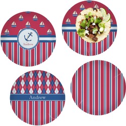 Sail Boats & Stripes Set of 4 Glass Lunch / Dinner Plate 10" (Personalized)