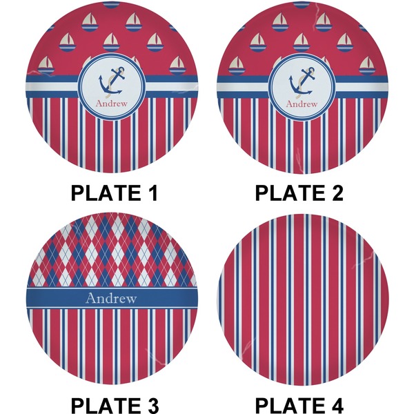 Sail Boats & Stripes Set of Lunch / Dinner Plates (Approval)