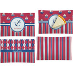 Sail Boats & Stripes Set of 4 Glass Rectangular Appetizer / Dessert Plate (Personalized)