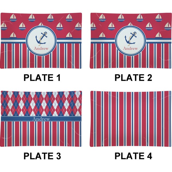 Sail Boats & Stripes Set of Rectangular Appetizer / Dessert Plates (Approval)