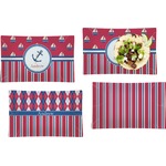 Sail Boats & Stripes Set of 4 Glass Rectangular Lunch / Dinner Plate (Personalized)