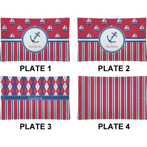 Sail Boats & Stripes Set of Rectangular Dinner Plates (Approval)
