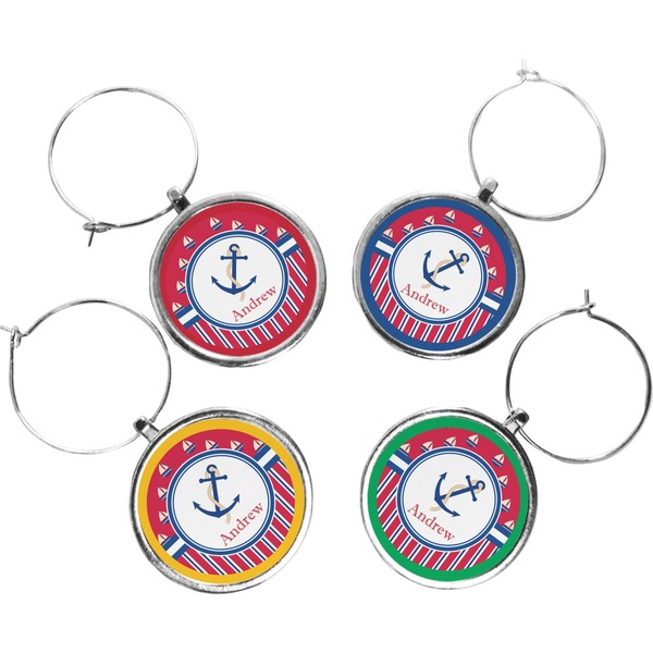 Custom Sail Boats & Stripes Wine Charms (Set of 4) (Personalized)