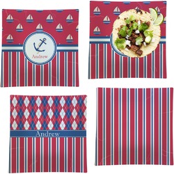 Sail Boats & Stripes Set of 4 Glass Square Lunch / Dinner Plate 9.5" (Personalized)