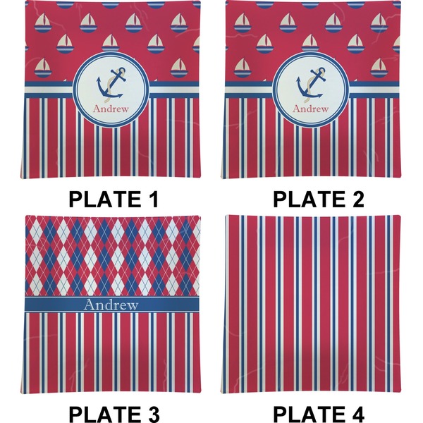 Sail Boats & Stripes Set of Square Dinner Plates (Approval)