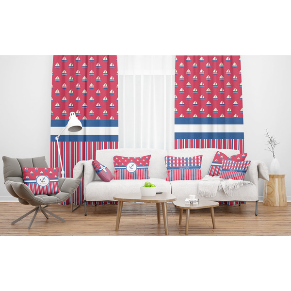 Sail Boats & Stripes Sheer and Custom Curtains in Room with Matching Pillows