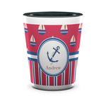 Sail Boats & Stripes Ceramic Shot Glass - 1.5 oz - Two Tone - Set of 4 (Personalized)