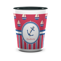 Sail Boats & Stripes Ceramic Shot Glass - 1.5 oz - Two Tone - Set of 4 (Personalized)