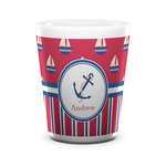 Sail Boats & Stripes Ceramic Shot Glass - 1.5 oz - White - Set of 4 (Personalized)