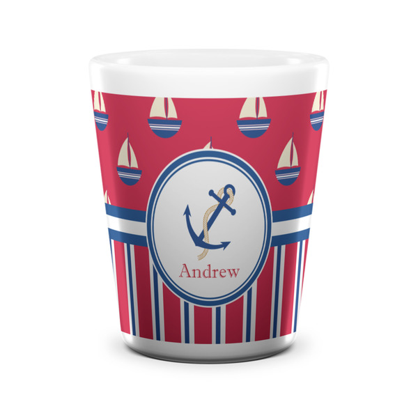 Sail Boats & Stripes Shot Glass - White - FRONT