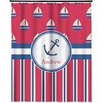 Sail Boats & Stripes Extra Long Shower Curtain - 70"x84" (Personalized)