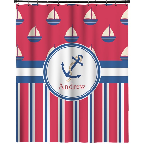 Custom Sail Boats & Stripes Extra Long Shower Curtain - 70"x84" (Personalized)