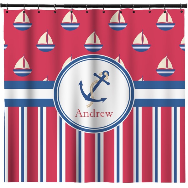 Custom Sail Boats & Stripes Shower Curtain - 71" x 74" (Personalized)