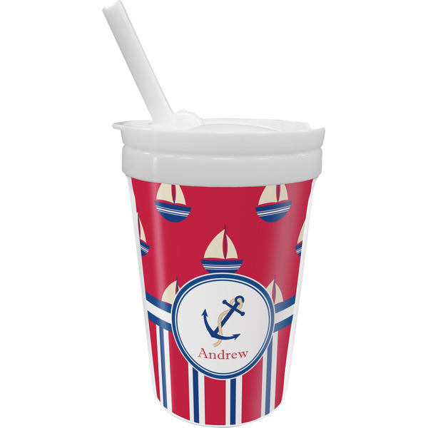 Custom Sail Boats & Stripes Sippy Cup with Straw (Personalized)