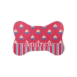 Sail Boats & Stripes Bone Shaped Dog Food Mat (Small) (Personalized)