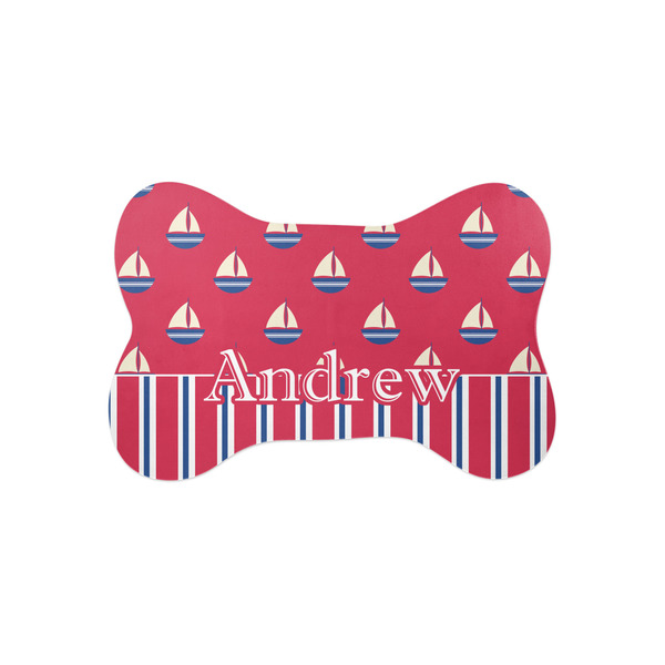Custom Sail Boats & Stripes Bone Shaped Dog Food Mat (Small) (Personalized)