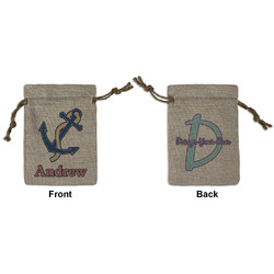 Sail Boats & Stripes Small Burlap Gift Bag - Front & Back (Personalized)