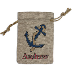 Sail Boats & Stripes Small Burlap Gift Bag - Front (Personalized)