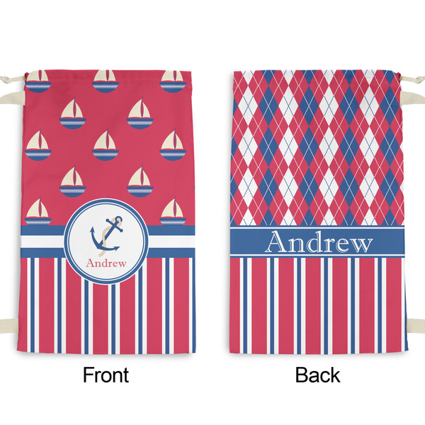 Sail Boats & Stripes Small Laundry Bag - Front & Back View