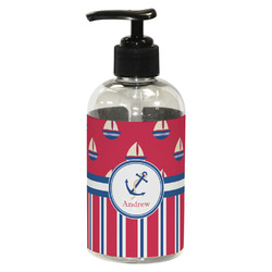 Sail Boats & Stripes Plastic Soap / Lotion Dispenser (8 oz - Small - Black) (Personalized)