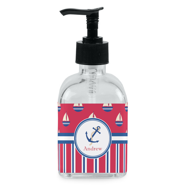 Custom Sail Boats & Stripes Glass Soap & Lotion Bottle - Single Bottle (Personalized)