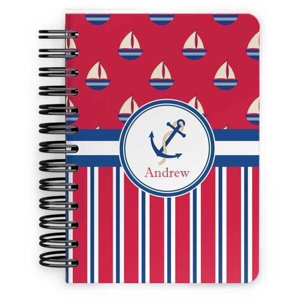 Custom Sail Boats & Stripes Spiral Notebook - 5x7 w/ Name or Text