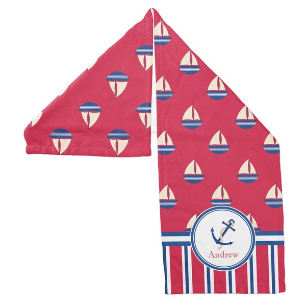 Sail Boats & Stripes Sports Towel Folded - Both Sides Showing
