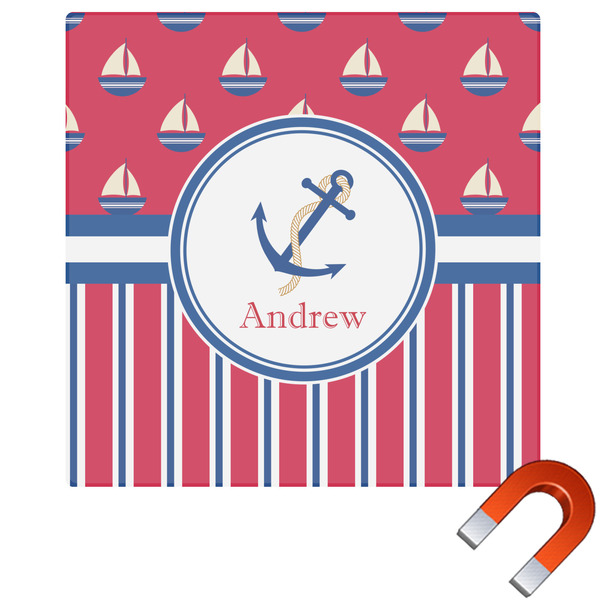 Custom Sail Boats & Stripes Square Car Magnet - 6" (Personalized)