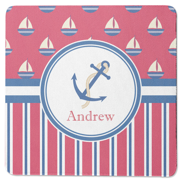 Custom Sail Boats & Stripes Square Rubber Backed Coaster (Personalized)