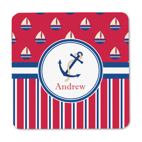 Sail Boats & Stripes Square Fridge Magnet - FRONT