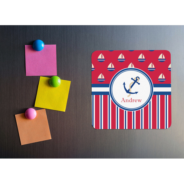 Sail Boats & Stripes Square Fridge Magnet - LIFESTYLE