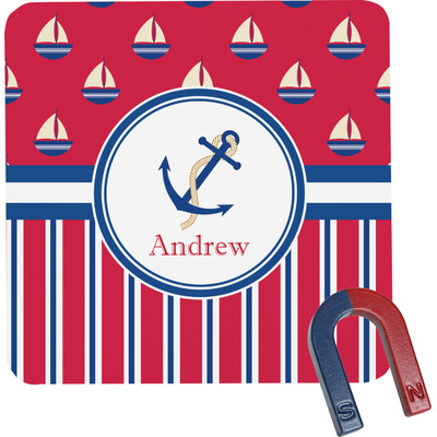 Sail Boats & Stripes Square Fridge Magnet (Personalized)
