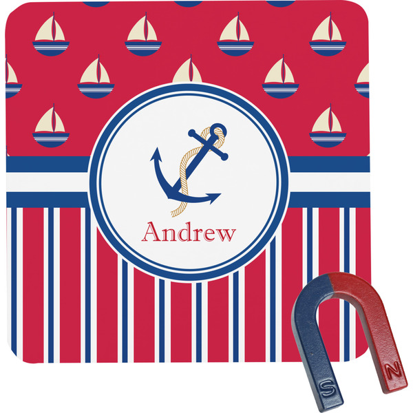 Custom Sail Boats & Stripes Square Fridge Magnet (Personalized)