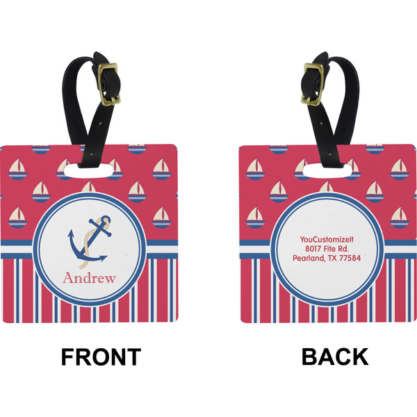 Sail Boats & Stripes Square Luggage Tag (Front + Back)