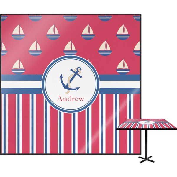 Custom Sail Boats & Stripes Square Table Top - 24" (Personalized)