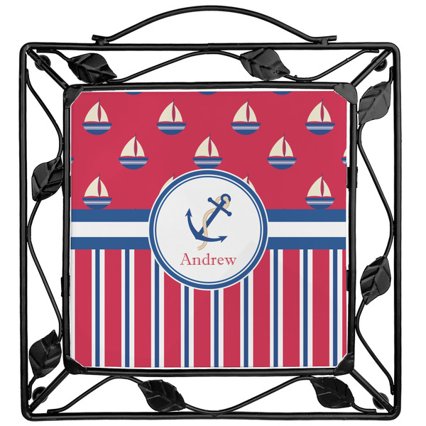 Custom Sail Boats & Stripes Square Trivet (Personalized)