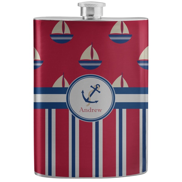 Custom Sail Boats & Stripes Stainless Steel Flask (Personalized)
