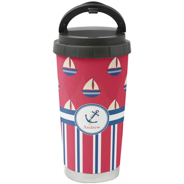 Custom Sail Boats & Stripes Stainless Steel Coffee Tumbler (Personalized)