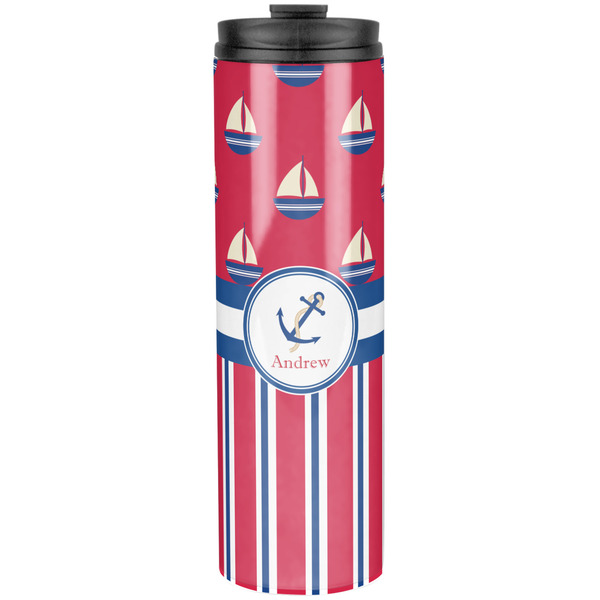 Custom Sail Boats & Stripes Stainless Steel Skinny Tumbler - 20 oz (Personalized)