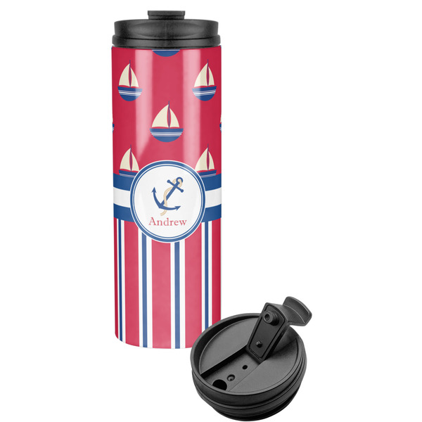 Custom Sail Boats & Stripes Stainless Steel Skinny Tumbler (Personalized)