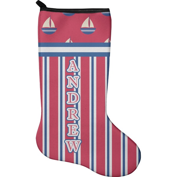 Custom Sail Boats & Stripes Holiday Stocking - Neoprene (Personalized)