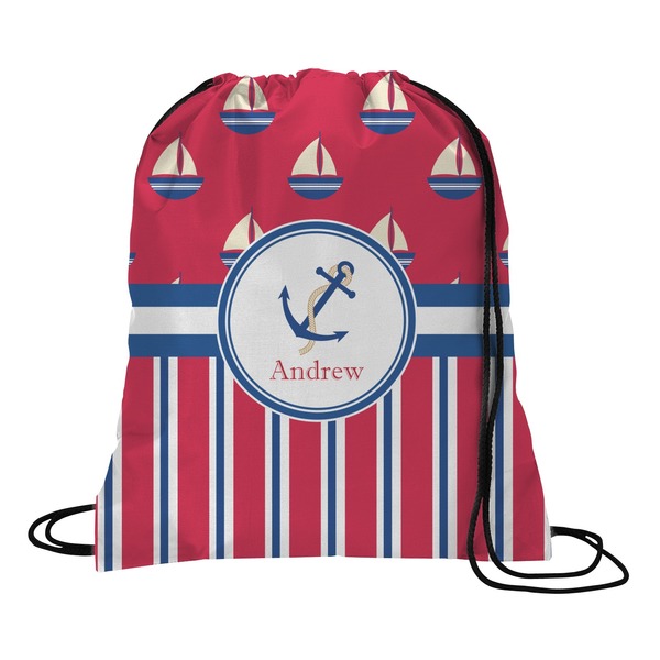 Custom Sail Boats & Stripes Drawstring Backpack - Large (Personalized)