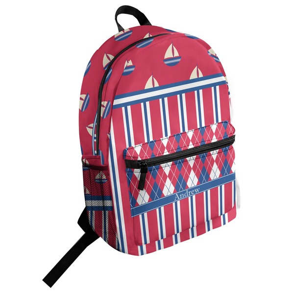 Custom Sail Boats & Stripes Student Backpack (Personalized)
