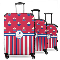 Sail Boats & Stripes 3 Piece Luggage Set - 20" Carry On, 24" Medium Checked, 28" Large Checked (Personalized)