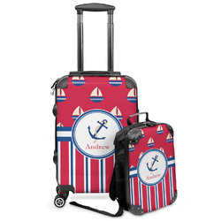 Sail Boats & Stripes Kids 2-Piece Luggage Set - Suitcase & Backpack (Personalized)