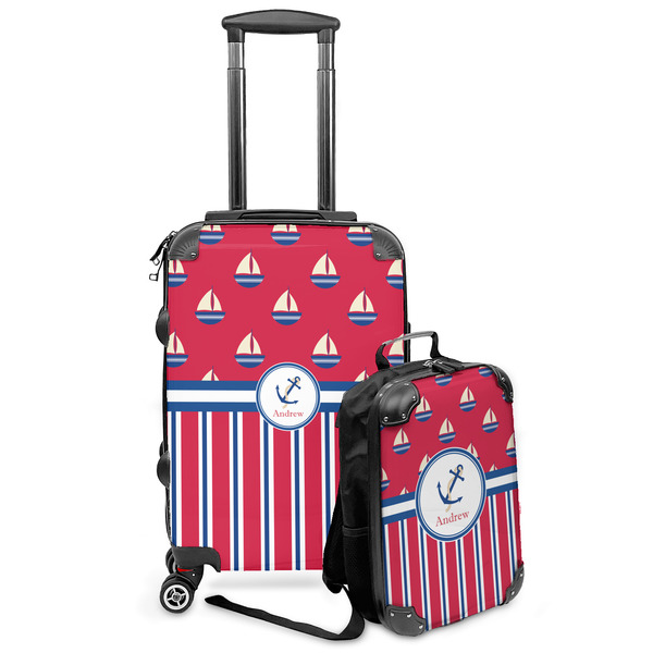 Custom Sail Boats & Stripes Kids 2-Piece Luggage Set - Suitcase & Backpack (Personalized)